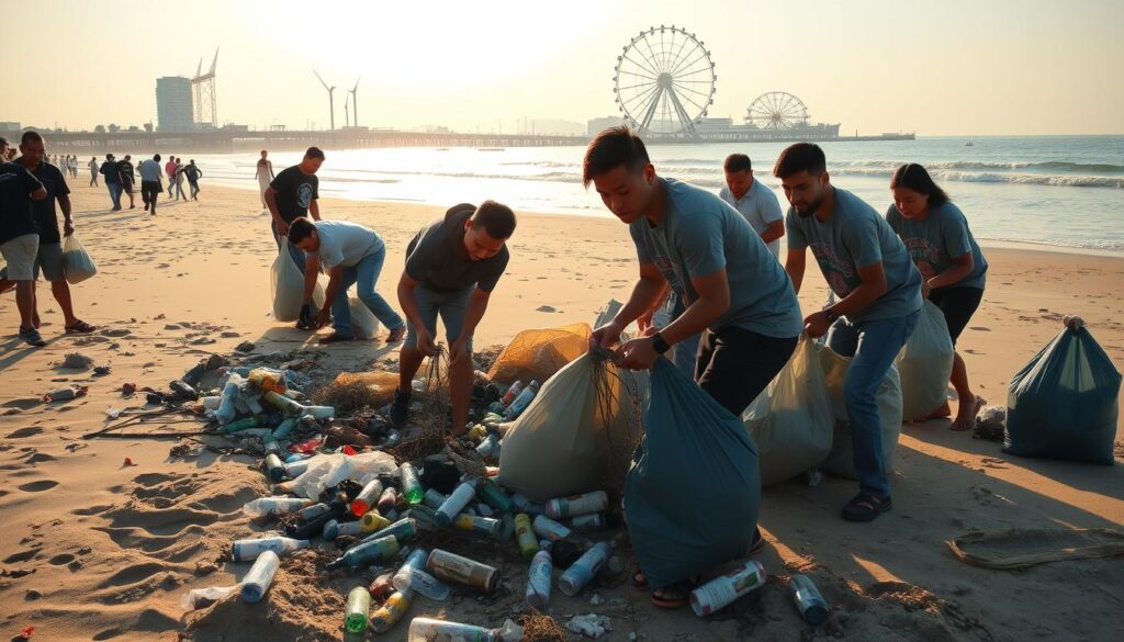 Sukarelawan membersihkan Pantai Ancol